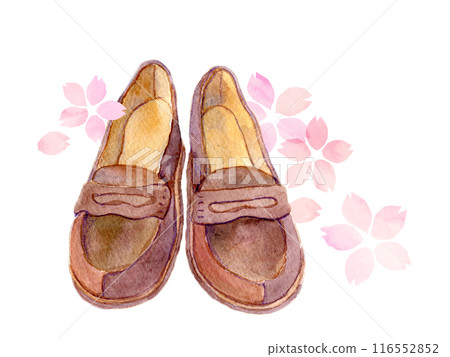 Watercolor illustration: Loafers and cherry blossoms Watercolor illustration: Loafers and cherry blossoms 116552852