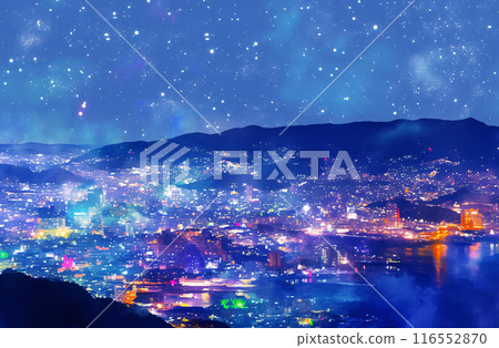 Watercolor painting of the night view from the observation deck 116552870
