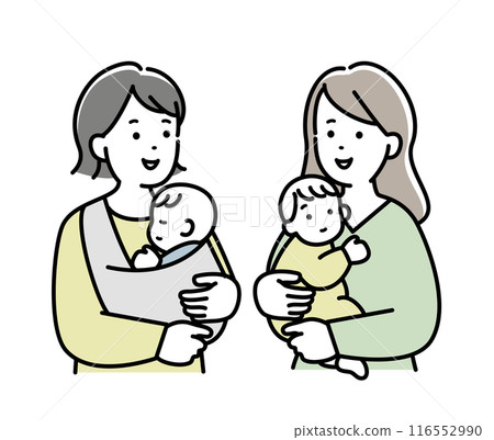 一位母親抱著嬰兒正在交談 一位母親抱著嬰兒正在交談 116552990