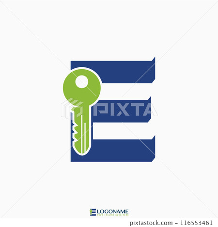 Logo design graphic concept creative abstract premium vector stock initial 3D E font with house door key. Related to monogram typography home property Logo design graphic concept creative abstract premium vector stock initial 3D E font with house door key. Related to monogram typography home property 116553461