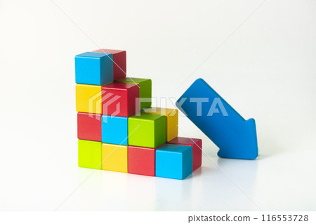 Graph of arrows and building blocks, falling to the right 116553728