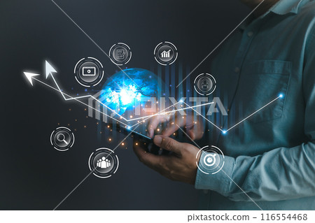 Use technology to plan strategy to success goals and growth stock.online business,online digital marketing.businessman draw graphs report and progress of business and analyze financial,and investment. Use technology to plan strategy to success goals and growth stock.online business,online digital marketing.businessman draw graphs report and progress of business and analyze financial,and investment. 116554468