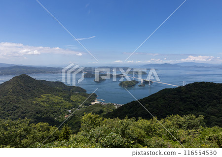 A view of the Seto Inland Sea overlooking the Kurushima Kaikyo Bridge 116554530