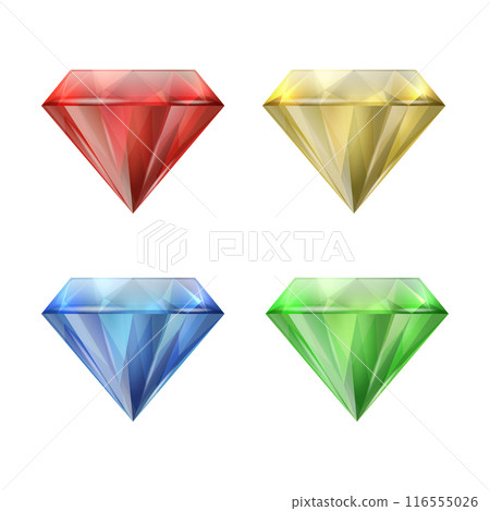 Four colorful vector gems red, yellow, blue, green. isolated on white Four colorful vector gems red, yellow, blue, green. isolated on white 116555026