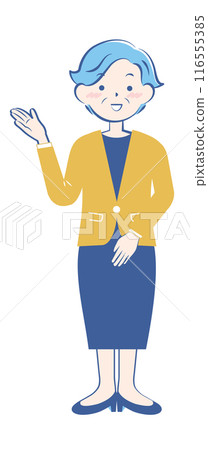 Senior woman in a suit giving directions, full body, 3C Senior woman in a suit giving directions, full body, 3C 116555385