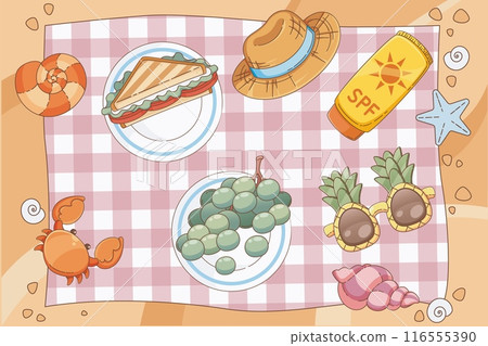 Summer picnic on sandy beach Summer picnic on sandy beach 116555390