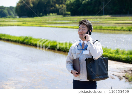 Rice field and staff Rice field and staff 116555409