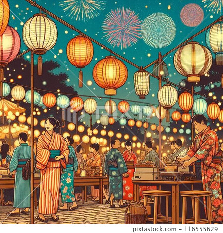 Shining lanterns on a summer festival night 116555629