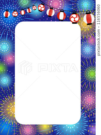 夏季節日夜空、燈籠和煙火垂直的插圖 116556060