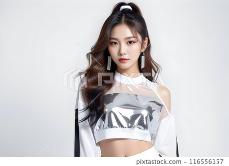 AI 生成的時尚年輕美麗女性肖像，頭髮顏色華麗，穿著休閒服裝 116556157