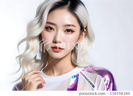 AI 生成的時尚年輕美麗女性肖像，頭髮顏色華麗，穿著休閒服裝 116556160