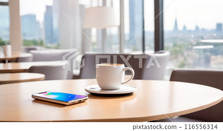 咖啡和智慧型手機在桌子上 116556314