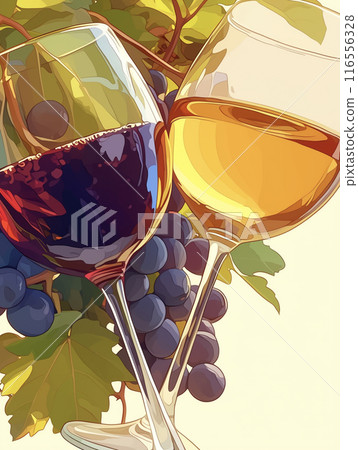 Illustration of red and white wine glasses AI image 116556328