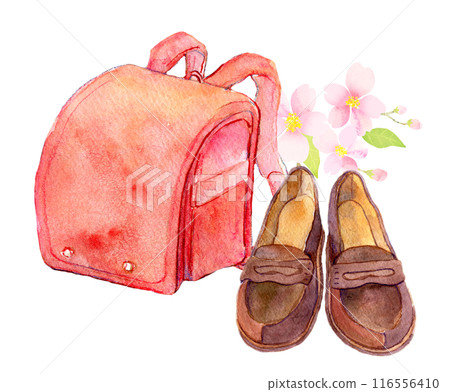 紅色書包與樂福鞋水彩插圖 116556410