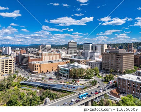 spokane downtown washington aerial view spokane downtown washington aerial view 116556509