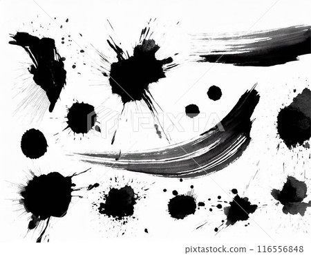 畫筆描邊墨跡潑墨畫sumi-e日式水彩插畫素材套裝 116556848