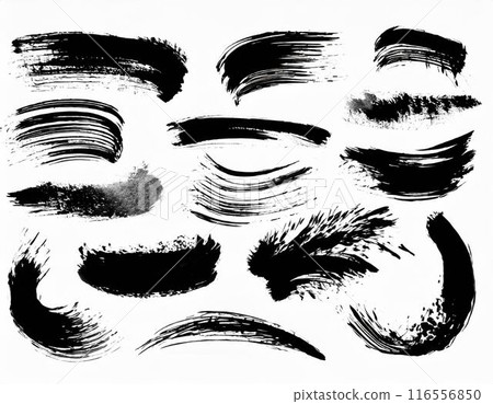 畫筆描邊墨跡潑墨畫sumi-e日式水彩插畫素材套裝 116556850