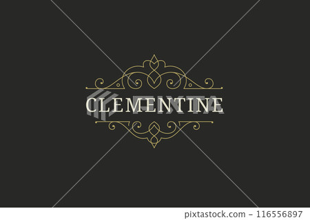 Royal flourish curved ornament golden line logo design template for premium brand vector 116556897