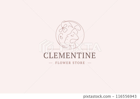 Botanical blossom flower female face minimalist retro line logo design template vector 116556943