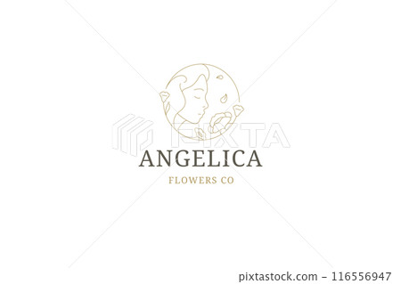 Romantic female face with organic flower outline logo design template vector illustration 116556947