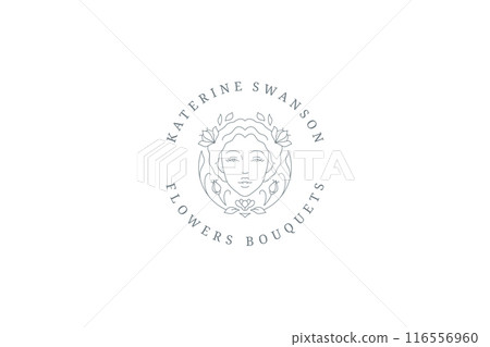 Flower woman portrait blossom plant circle line logo design template for beauty vector illustration 116556960