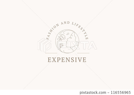 Romantic woman face with flower outline logo design template for beauty brand vector illustration Romantic woman face with flower outline logo design template for beauty brand vector illustration 116556965