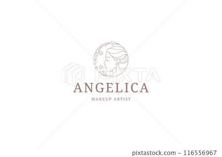 Romantic botanical woman face with flower hair line logo design template for hairdresser vector Romantic botanical woman face with flower hair line logo design template for hairdresser vector 116556967