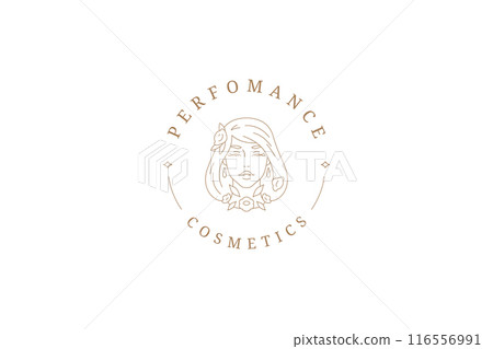 Beautiful romantic flower woman portrait outline logo design template vector illustration 116556991