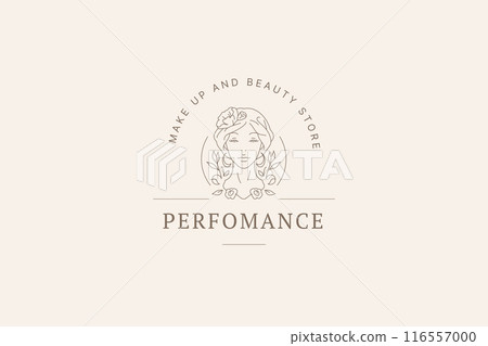 Floral botany woman portrait line logo design template for cosmetics beauty vector illustration Floral botany woman portrait line logo design template for cosmetics beauty vector illustration 116557000