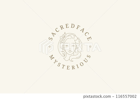 Beauty botanical woman flower face circle line logo design template vector illustration Beauty botanical woman flower face circle line logo design template vector illustration 116557002