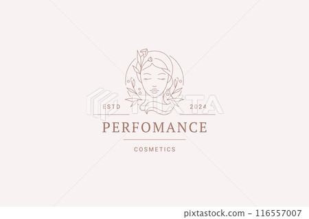 Beautiful floral female portrait outline logo design template for beauty salon vector 116557007
