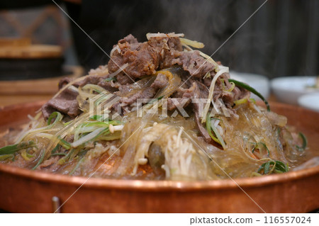 Bulgogi is a Korean meat dish. It is considered one of the national dishes of Korea. Bulgogi is a Korean meat dish. It is considered one of the national dishes of Korea. 116557024