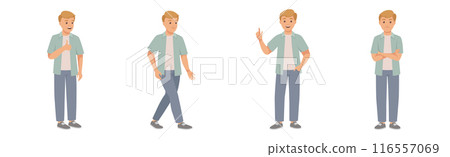 Man Character in Casual Wear Standing with Different Gesture and Emotion Vector Illustration Set Man Character in Casual Wear Standing with Different Gesture and Emotion Vector Illustration Set 116557069