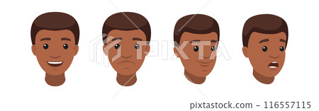 Handsome African American Man Character Face Demonstrating Emotion Vector Illustration Set Handsome African American Man Character Face Demonstrating Emotion Vector Illustration Set 116557115