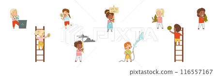 Kid Characters Saving Nature and Planet Vector Set 116557167