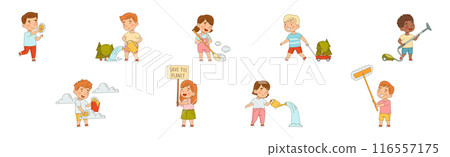 Kid Characters Saving Nature and Planet Vector Set Kid Characters Saving Nature and Planet Vector Set 116557175