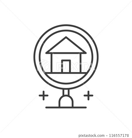 Real estate search choose house with magnifying glass for buy sale rent thin line art icon vector 116557178