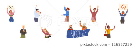 Protesting People Character at Demonstration or Strike Vector Set 116557239