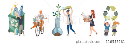 People Character Care of Nature and Green Planet Vector Set 116557281