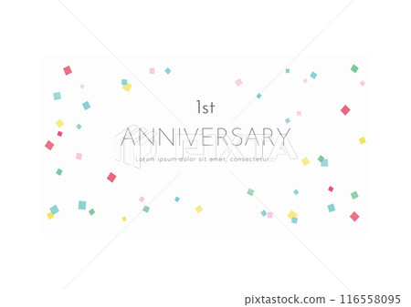 色彩繽紛的五彩紙屑佈滿橫幅、引人注目的內容和標題圖像，可用於週年紀念和紀念日。 116558095
