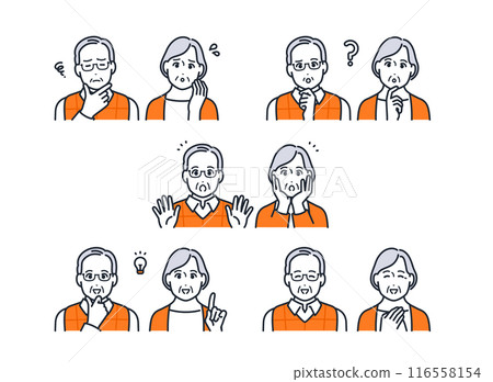 Senior facial expression icon illustration set material Senior facial expression icon illustration set material 116558154