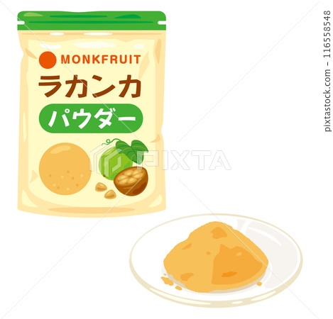 A bag of Luo Han Guo powder and a plate of Luo Han Guo powder 116558548