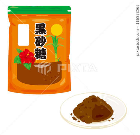 Powdered brown sugar on a plate and in a bag Powdered brown sugar on a plate and in a bag 116558563