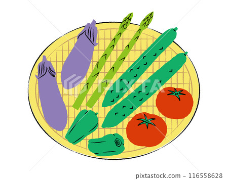Illustration of summer vegetables in a colander | Vector Illustration of summer vegetables in a colander | Vector 116558628