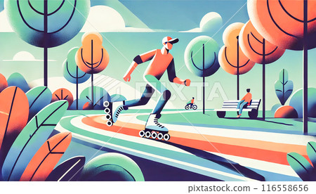 Person rollerblading in a scenic park Person rollerblading in a scenic park 116558656