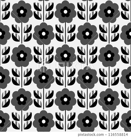 Seamless floral vector black and white pattern. Perfect for fabric design, decor, ceramics, greeting card, flowers, texture print. Vector illustration 116558814