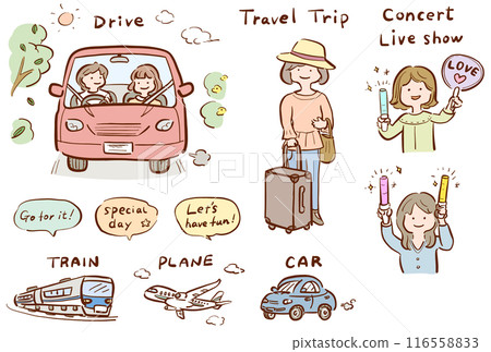 Cute character line drawing illustration set - color 116558833