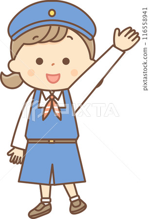 Girl Scout girl raising hand Girl Scout girl raising hand 116558941