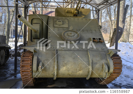 A military tank with a cannon and machine guns made in the USA in 1940 116558987