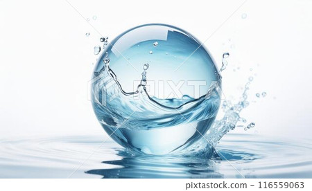 A fantastic scene with water spheres and splashes 116559063